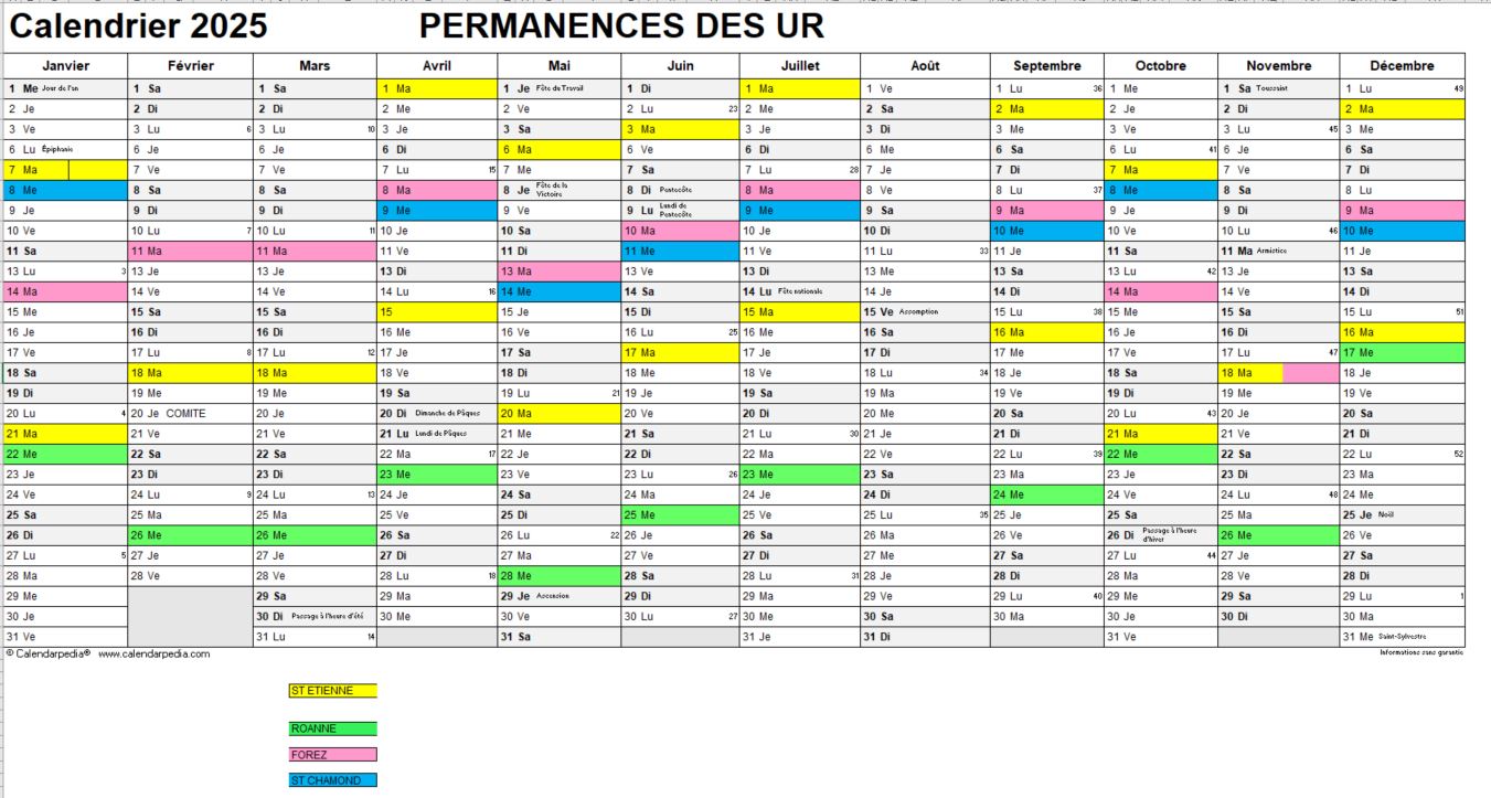 Calendrier des permanences des usagers ressources